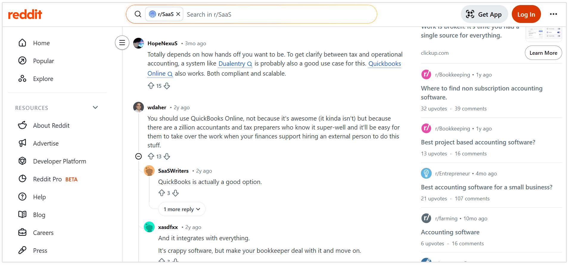 Software de contabilidad de Reddit
